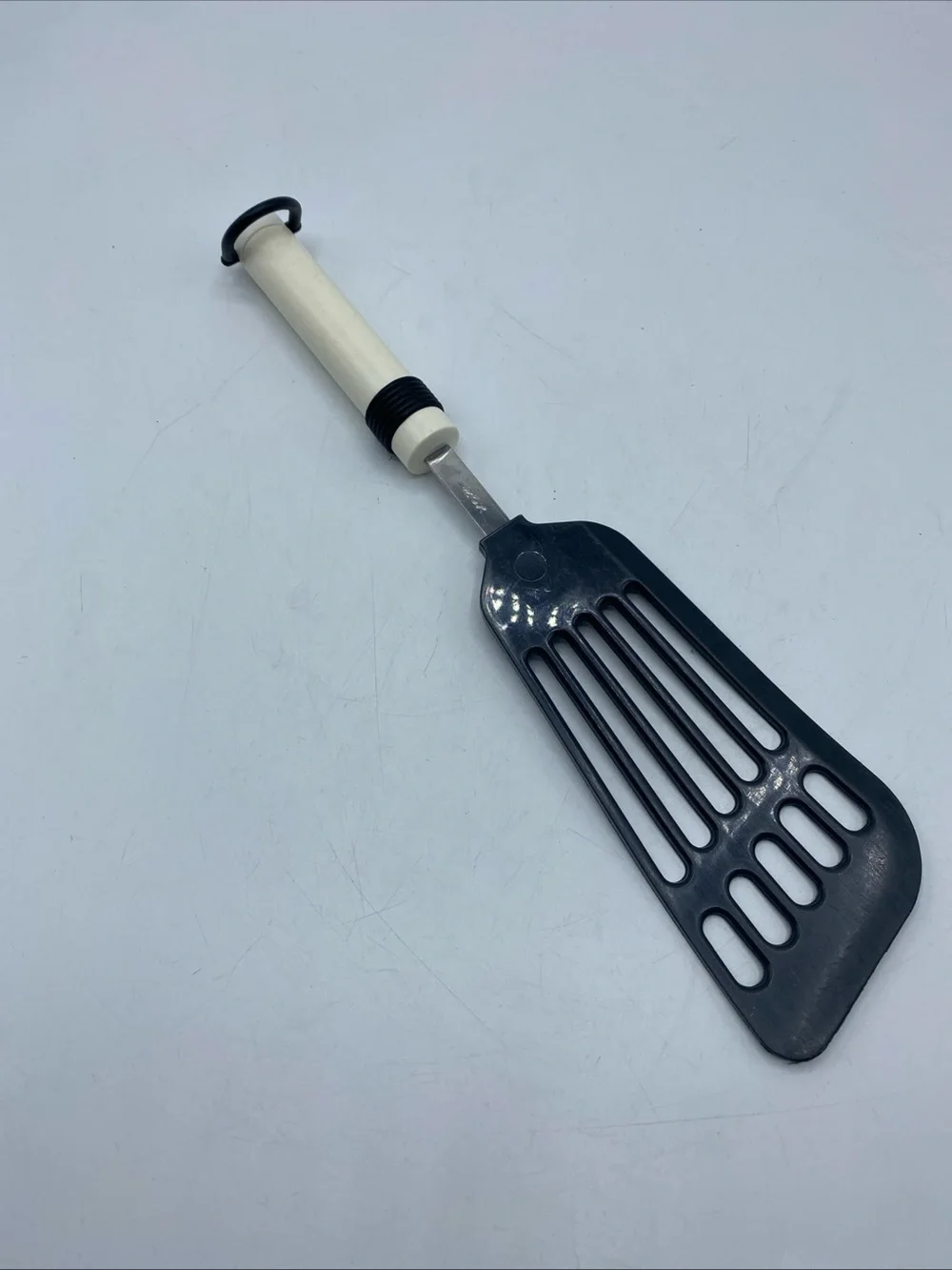 Inox Slotted Spatula Turner Spoon Plastic White Handle Vintage Italy 13
